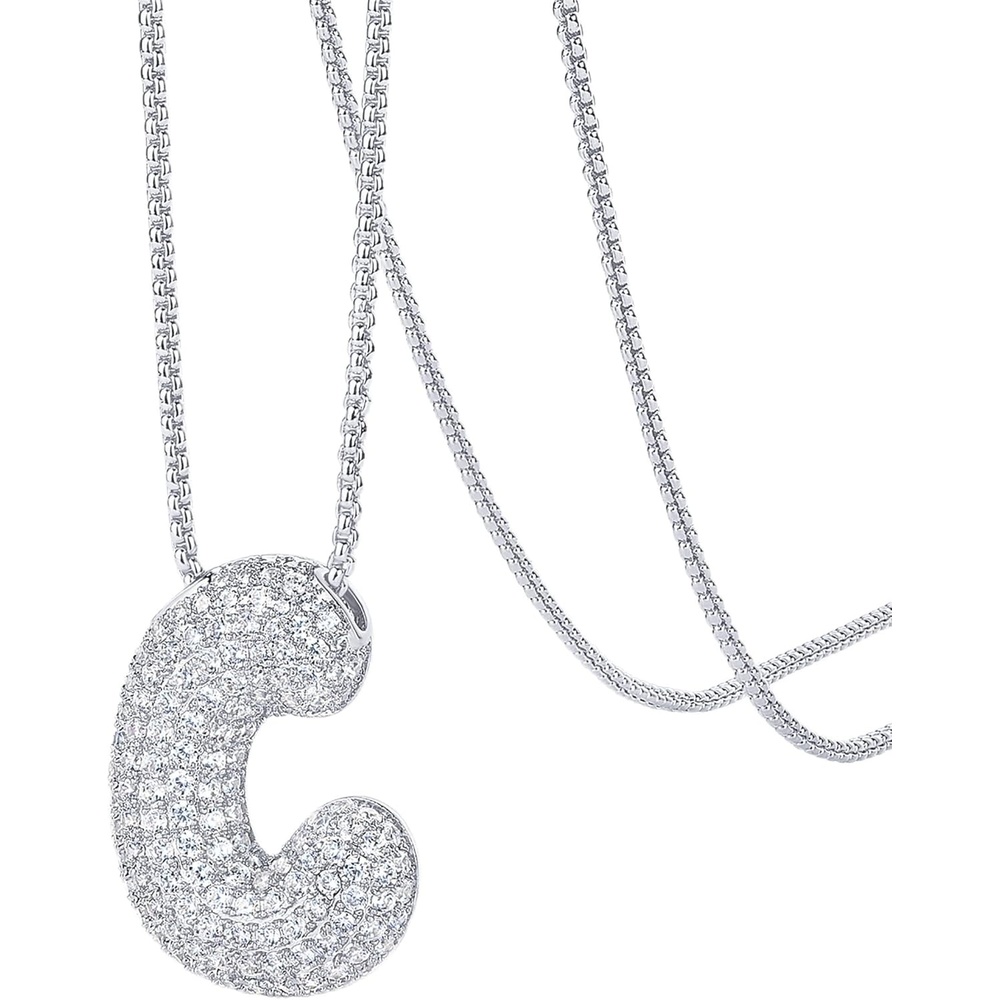 image:imagePAVOI 14K Gold Plated Cubic Zirconia Bubble Letter Initial Necklaces for Women Gold Balloon Necklace Letter Chunky Pendant NecklacesC