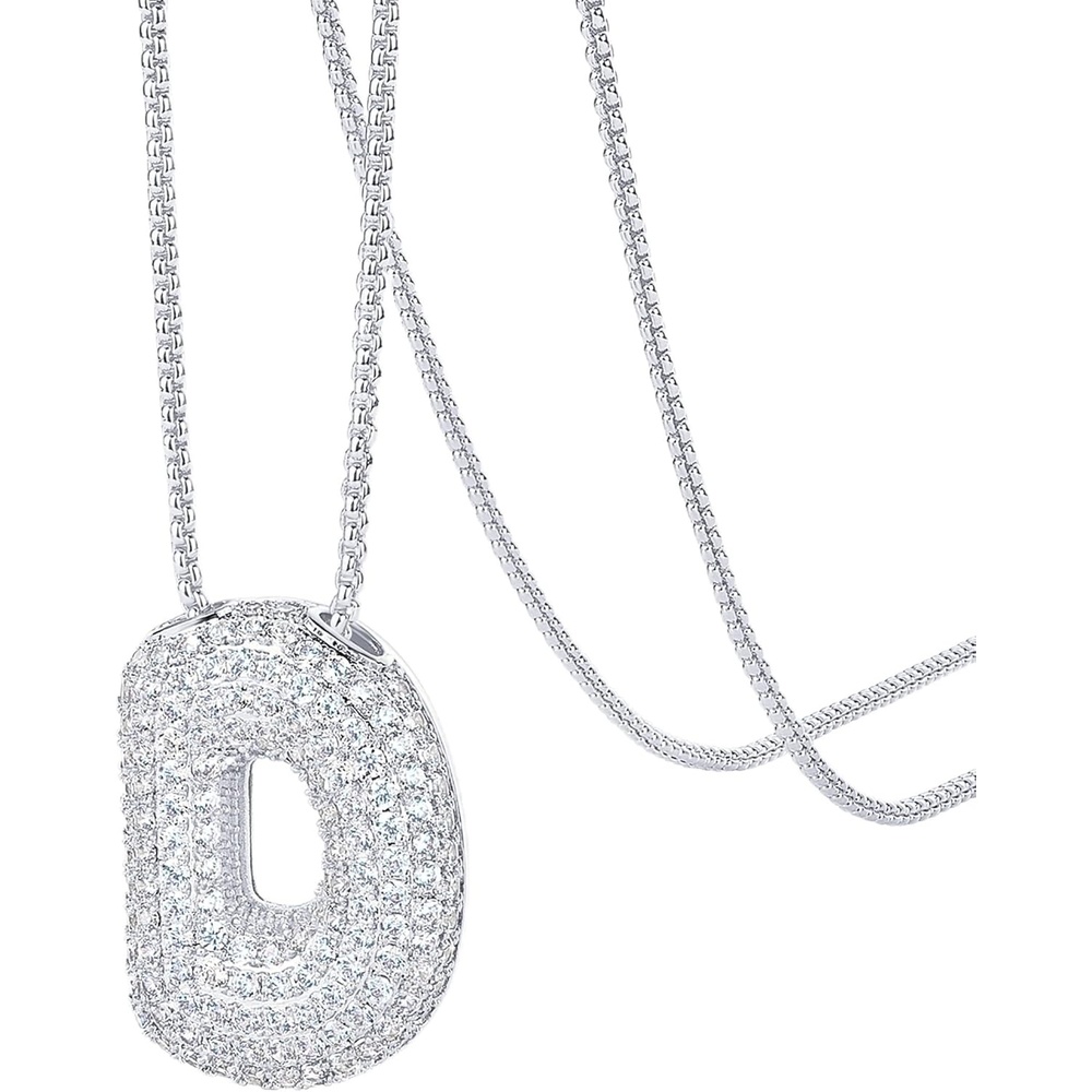 image:imagePAVOI 14K Gold Plated Cubic Zirconia Bubble Letter Initial Necklaces for Women Gold Balloon Necklace Letter Chunky Pendant NecklacesD