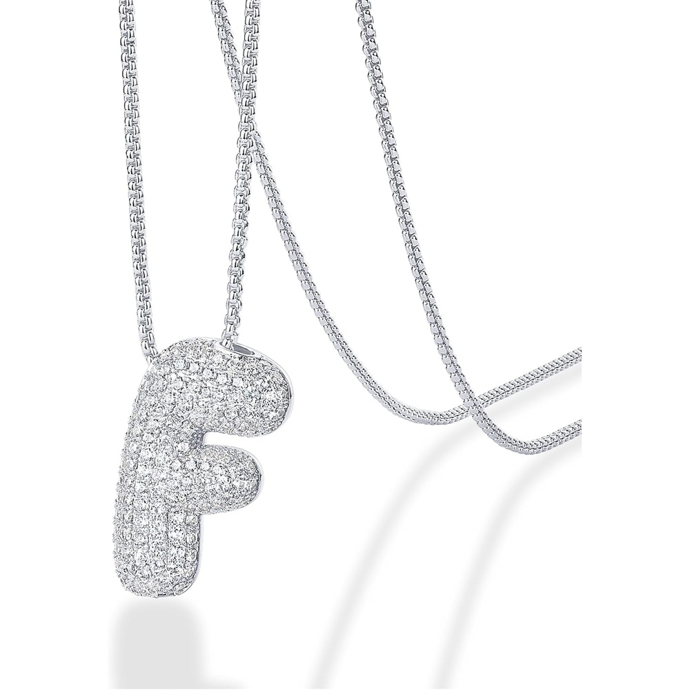 image:imagePAVOI 14K Gold Plated Cubic Zirconia Bubble Letter Initial Necklaces for Women Gold Balloon Necklace Letter Chunky Pendant NecklacesF