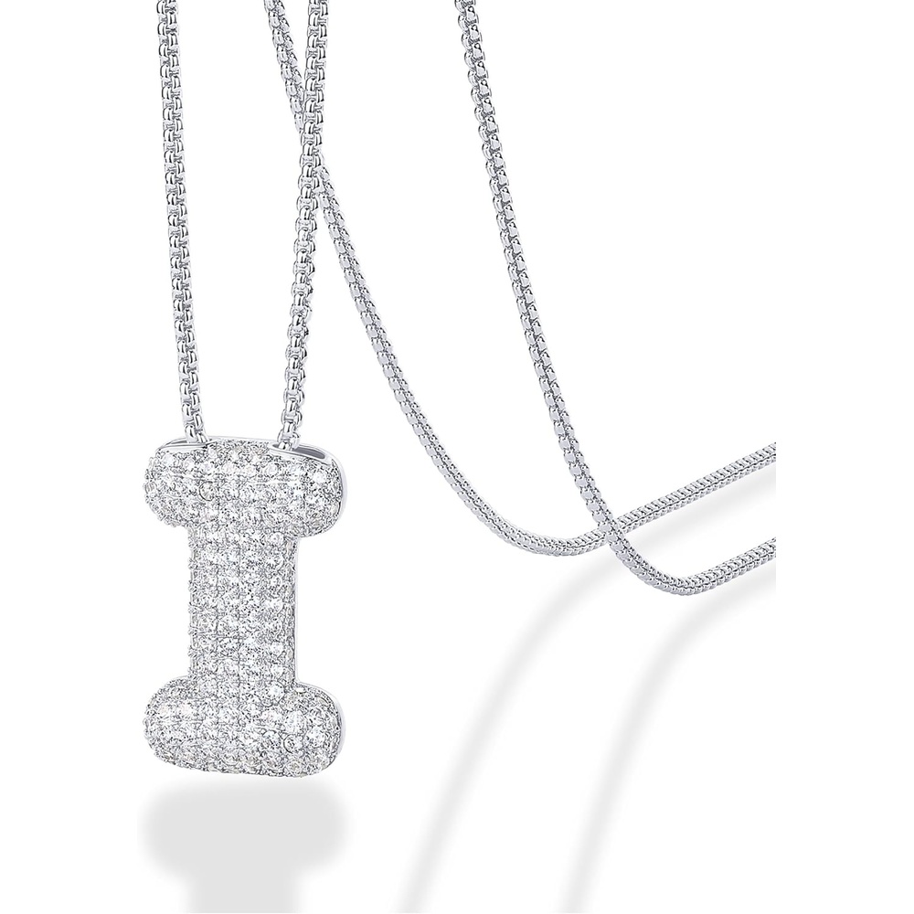 image:imagePAVOI 14K Gold Plated Cubic Zirconia Bubble Letter Initial Necklaces for Women Gold Balloon Necklace Letter Chunky Pendant NecklacesI