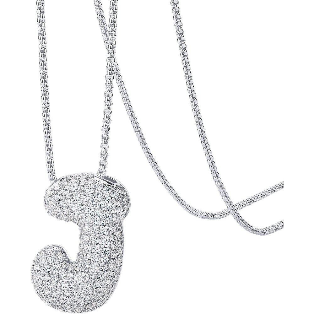 image:imagePAVOI 14K Gold Plated Cubic Zirconia Bubble Letter Initial Necklaces for Women Gold Balloon Necklace Letter Chunky Pendant NecklacesJ