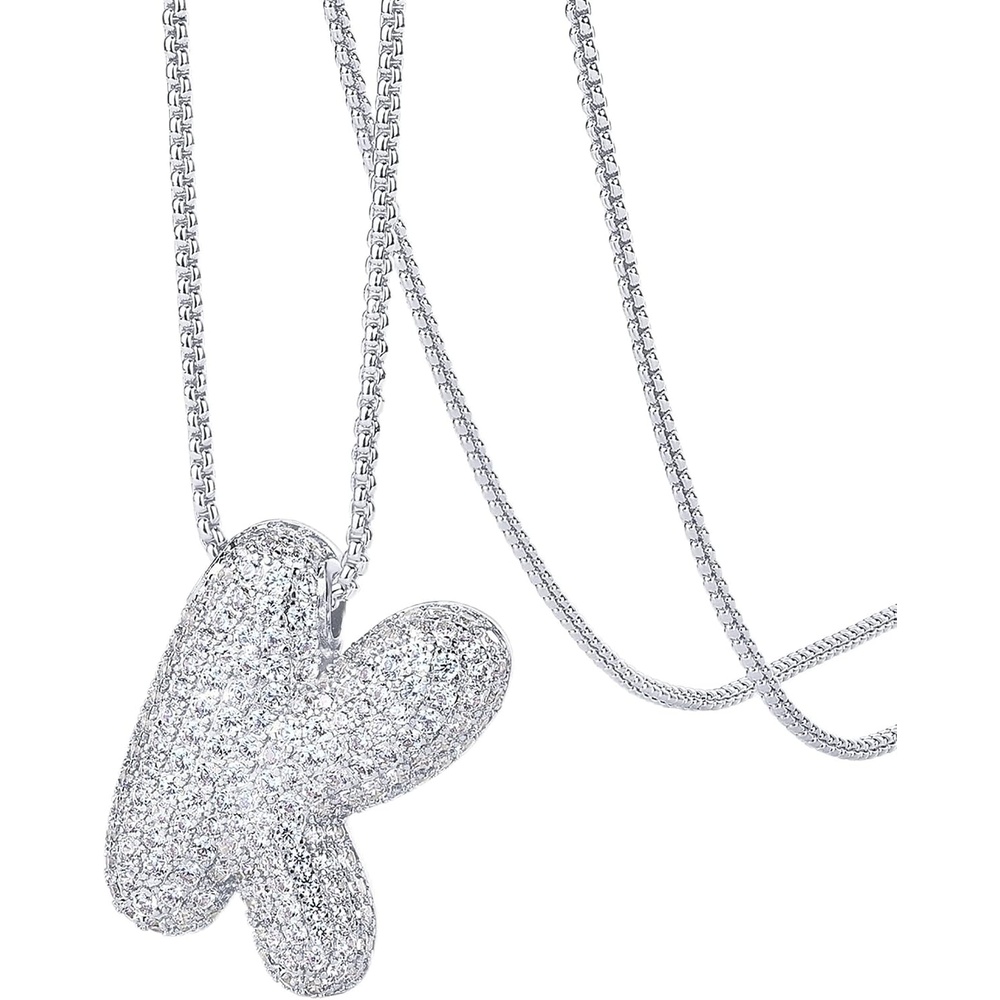 image:imagePAVOI 14K Gold Plated Cubic Zirconia Bubble Letter Initial Necklaces for Women Gold Balloon Necklace Letter Chunky Pendant NecklacesK