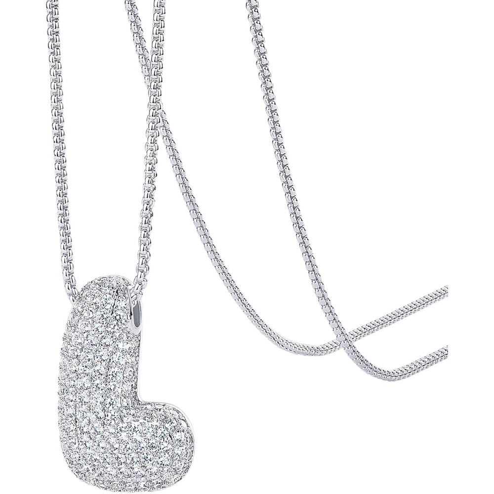 image:imagePAVOI 14K Gold Plated Cubic Zirconia Bubble Letter Initial Necklaces for Women Gold Balloon Necklace Letter Chunky Pendant NecklacesL