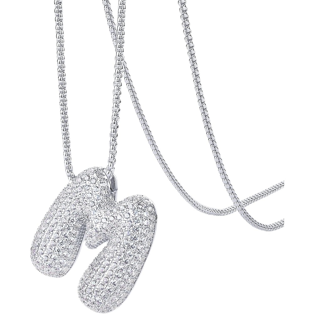 image:imagePAVOI 14K Gold Plated Cubic Zirconia Bubble Letter Initial Necklaces for Women Gold Balloon Necklace Letter Chunky Pendant NecklacesM