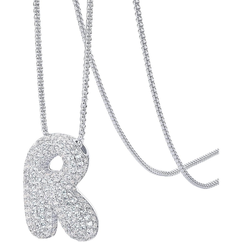 image:imagePAVOI 14K Gold Plated Cubic Zirconia Bubble Letter Initial Necklaces for Women  Gold Balloon Necklace Letter  Chunky Pendant NecklacesR
