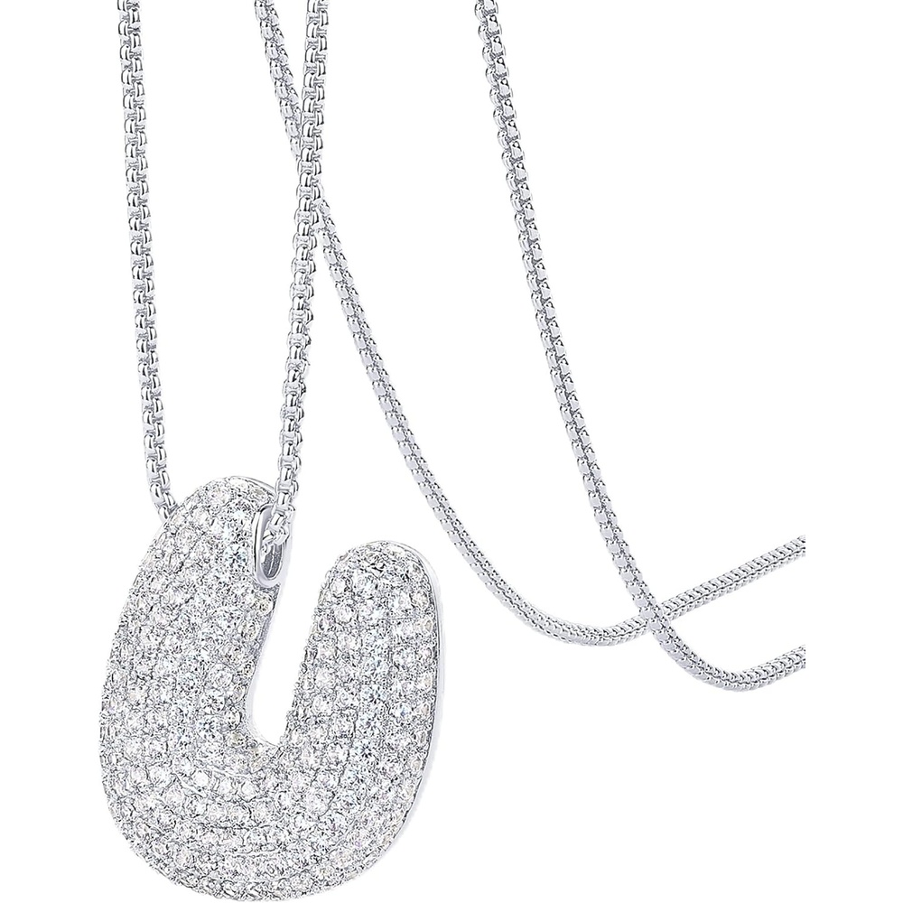 image:imagePAVOI 14K Gold Plated Cubic Zirconia Bubble Letter Initial Necklaces for Women Gold Balloon Necklace Letter Chunky Pendant NecklacesU