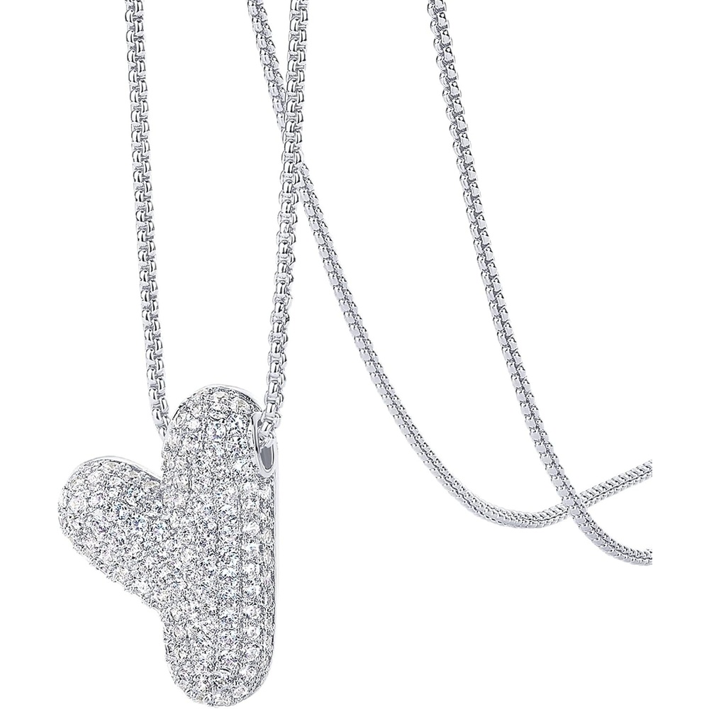image:imagePAVOI 14K Gold Plated Cubic Zirconia Bubble Letter Initial Necklaces for Women Gold Balloon Necklace Letter Chunky Pendant NecklacesY