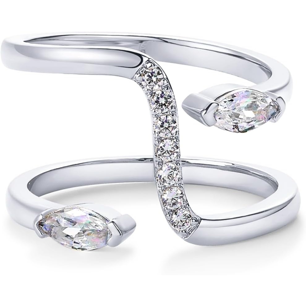image:imagePAVOI 14K Gold Plated Cubic Zirconia Bypass Open Band Stackable Ring for Women CZ Statement Eternity RingsWhite Gold