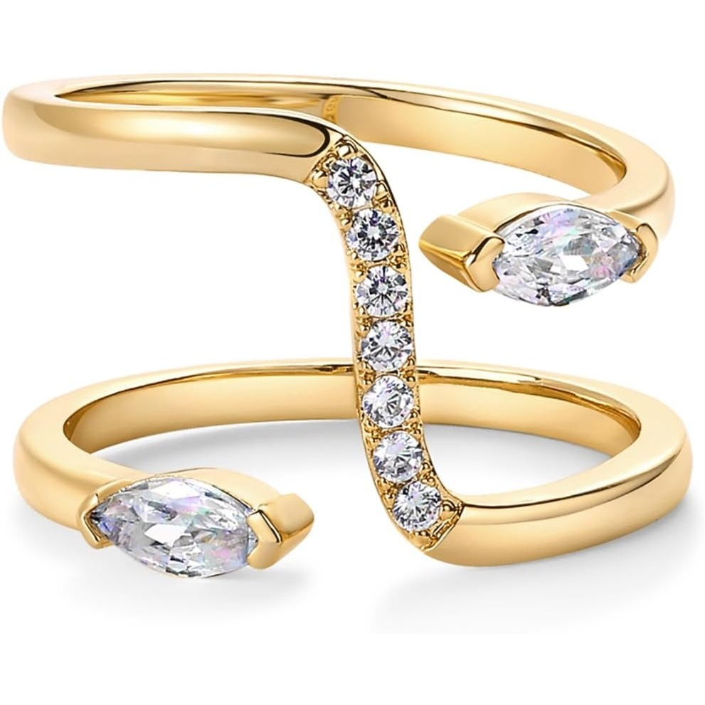 image:imagePAVOI 14K Gold Plated Cubic Zirconia Bypass Open Band Stackable Ring for Women  CZ Statement Eternity RingsYellow Gold