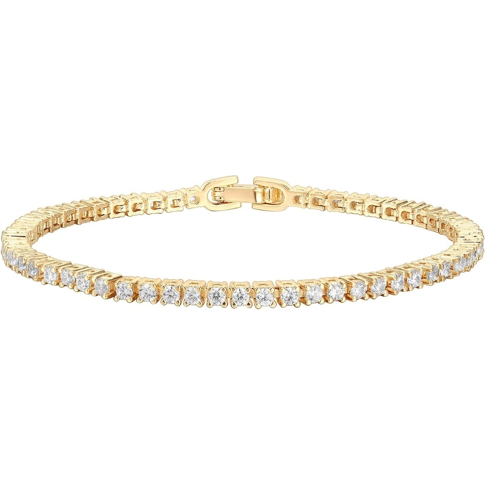 image:imagePAVOI 14K Gold Plated Cubic Zirconia Classic Tennis Bracelet  Gold Bracelets for Women  2mm CZ Size 6575 InchYellow Gold