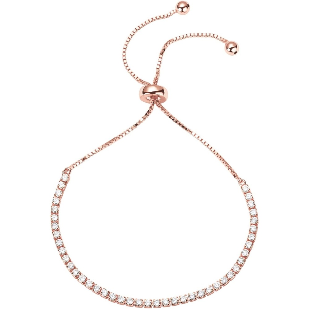 image:imagePAVOI 14K Gold Plated Cubic Zirconia Classic Tennis Bracelet for Women Adjustable SliderRose Gold