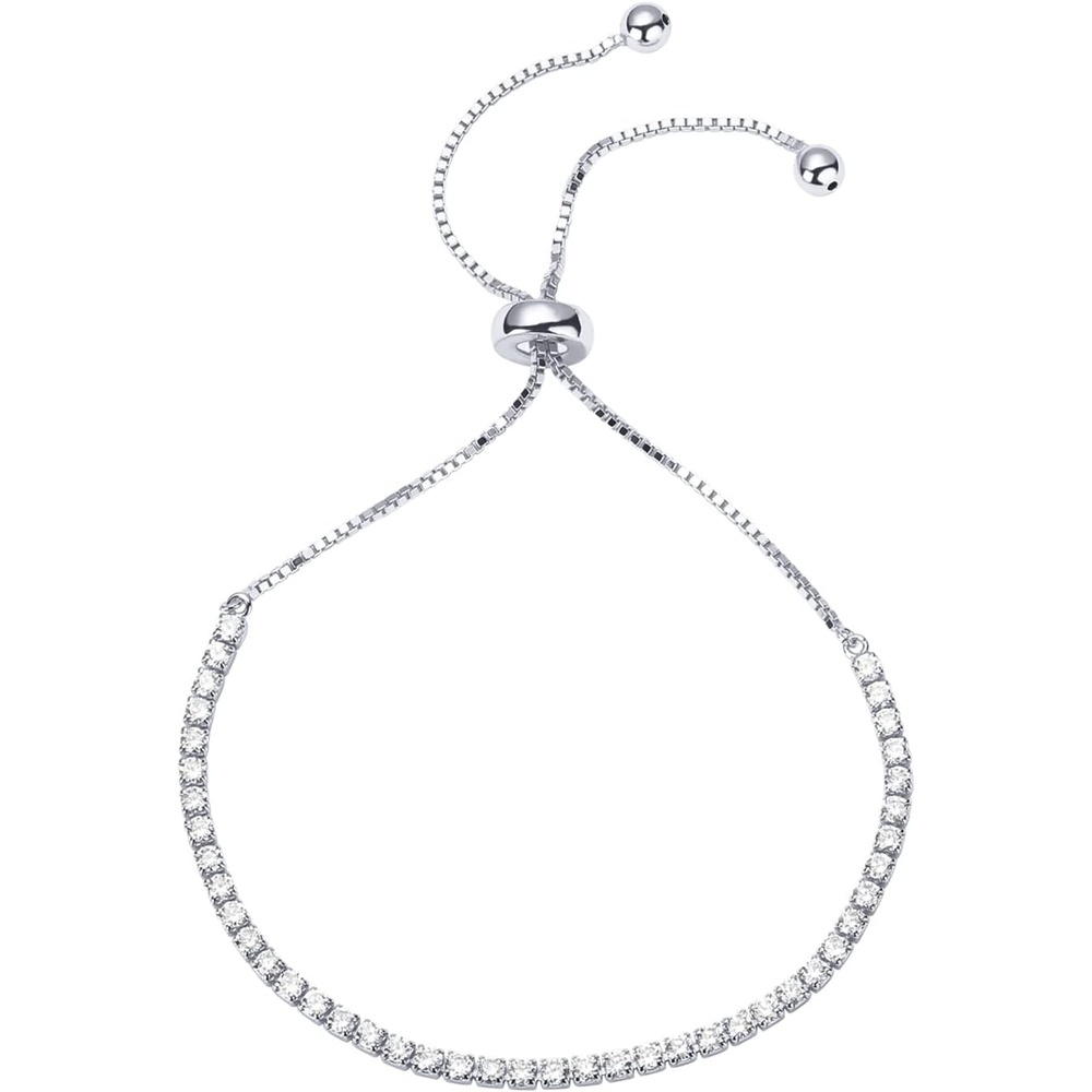 image:imagePAVOI 14K Gold Plated Cubic Zirconia Classic Tennis Bracelet for Women Adjustable SliderWhite Gold