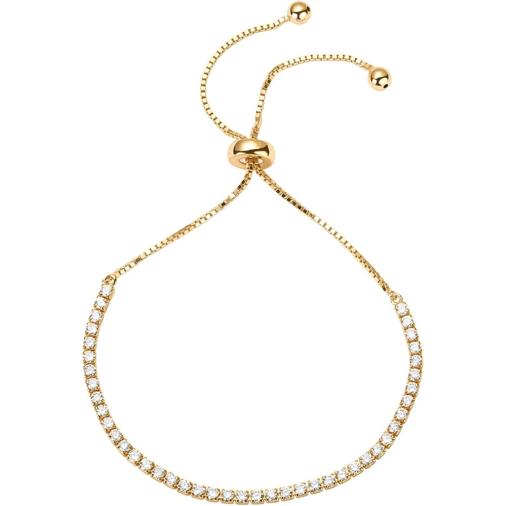 image:imagePAVOI 14K Gold Plated Cubic Zirconia Classic Tennis Bracelet for Women Adjustable SliderYellow Gold