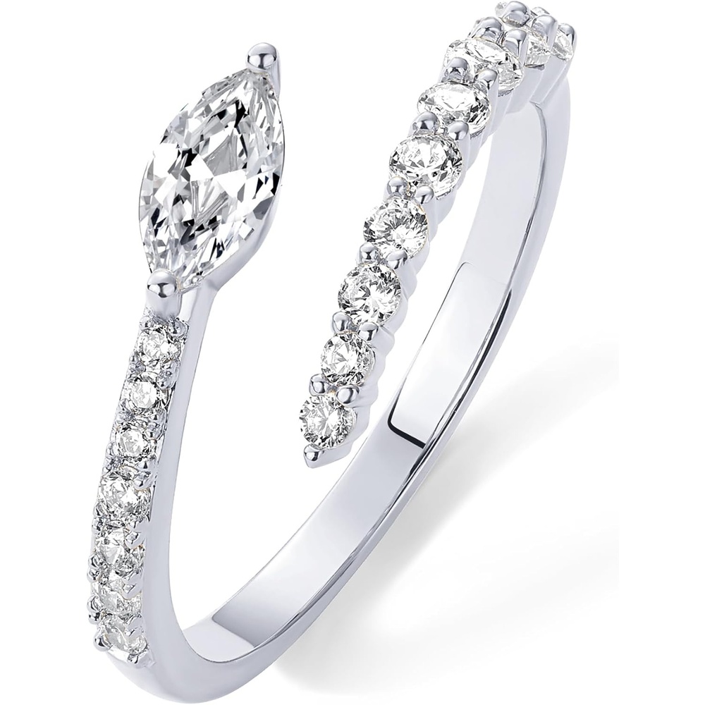 image:imagePAVOI 14K Gold Plated Cubic Zirconia Crossover Stackable Ring for Women Marquise CZ Open Twist Eternity BandWhite Gold