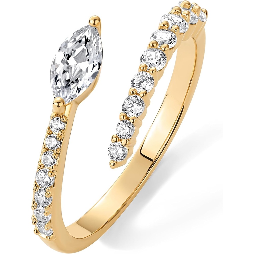 image:imagePAVOI 14K Gold Plated Cubic Zirconia Crossover Stackable Ring for Women Marquise CZ Open Twist Eternity BandYellow Gold