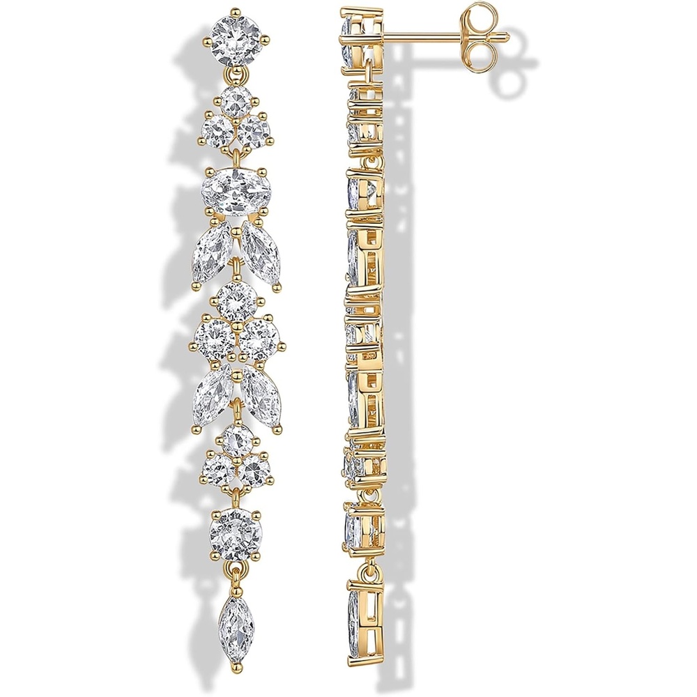 image:imagePAVOI 14K Gold Plated Cubic Zirconia Dangle Earrings for Women  Crystal Long Bridal Drop Earrings  Hypoallergenic Simulated Diamond Drop Dangle Wedding Jewelry for Brides and BridesmaidYellow Gold