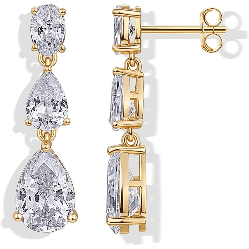 image:imagePAVOI 14K Gold Plated Cubic Zirconia Dangle Earrings for Women Crystal Long Linear Bridal Drop Earrings Cluster CZ Pearl Simulated Diamond Drop Dangle Wedding Jewelry for Brides amp BridesmaidYellow Gold