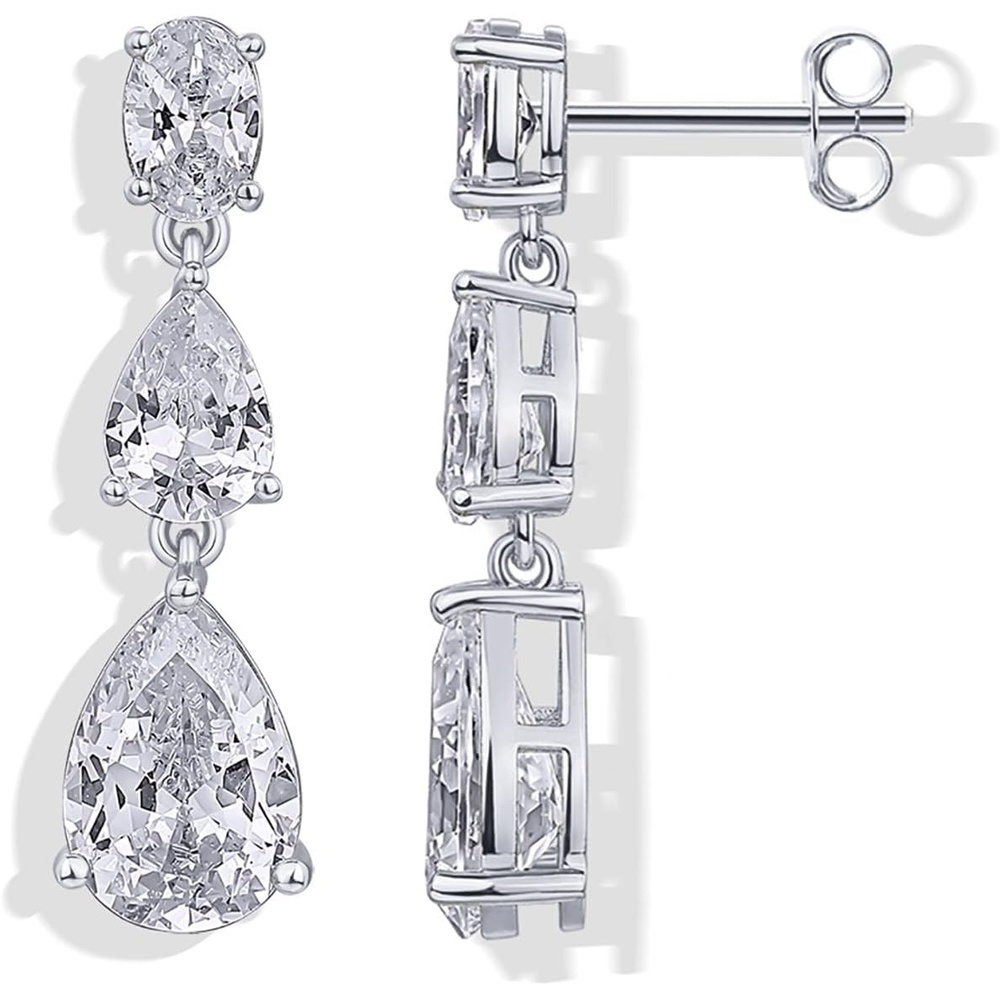 image:imagePAVOI 14K Gold Plated Cubic Zirconia Dangle Earrings for Women Crystal Long Linear Bridal Drop Earrings Cluster CZ Pearl Simulated Diamond Drop Dangle Wedding Jewelry for Brides amp BridesmaidWhite Gold