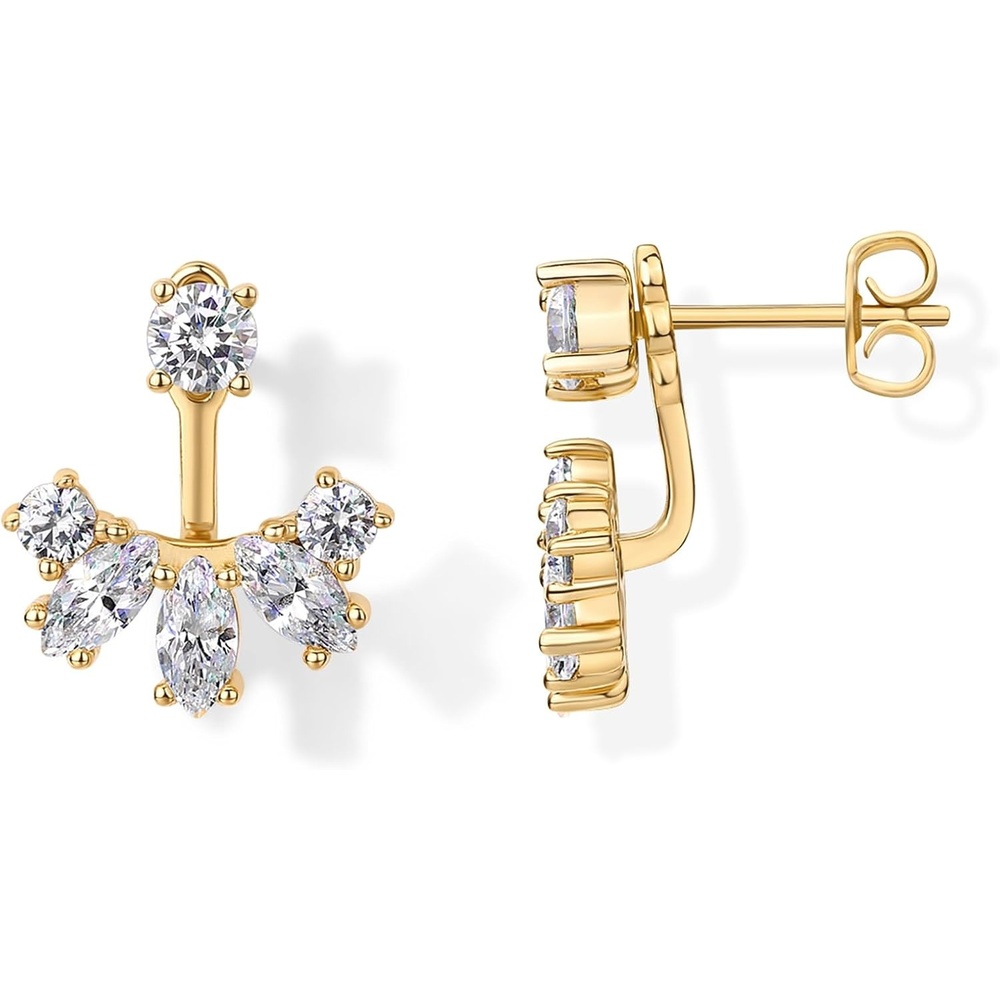 image:imagePAVOI 14K Gold Plated Cubic Zirconia Earrings Jacket for Women Sterling Silver Posts Dainty CZ Front and Back Double Studs Statement Ear Jacket Earrings for WomenYellow Gold