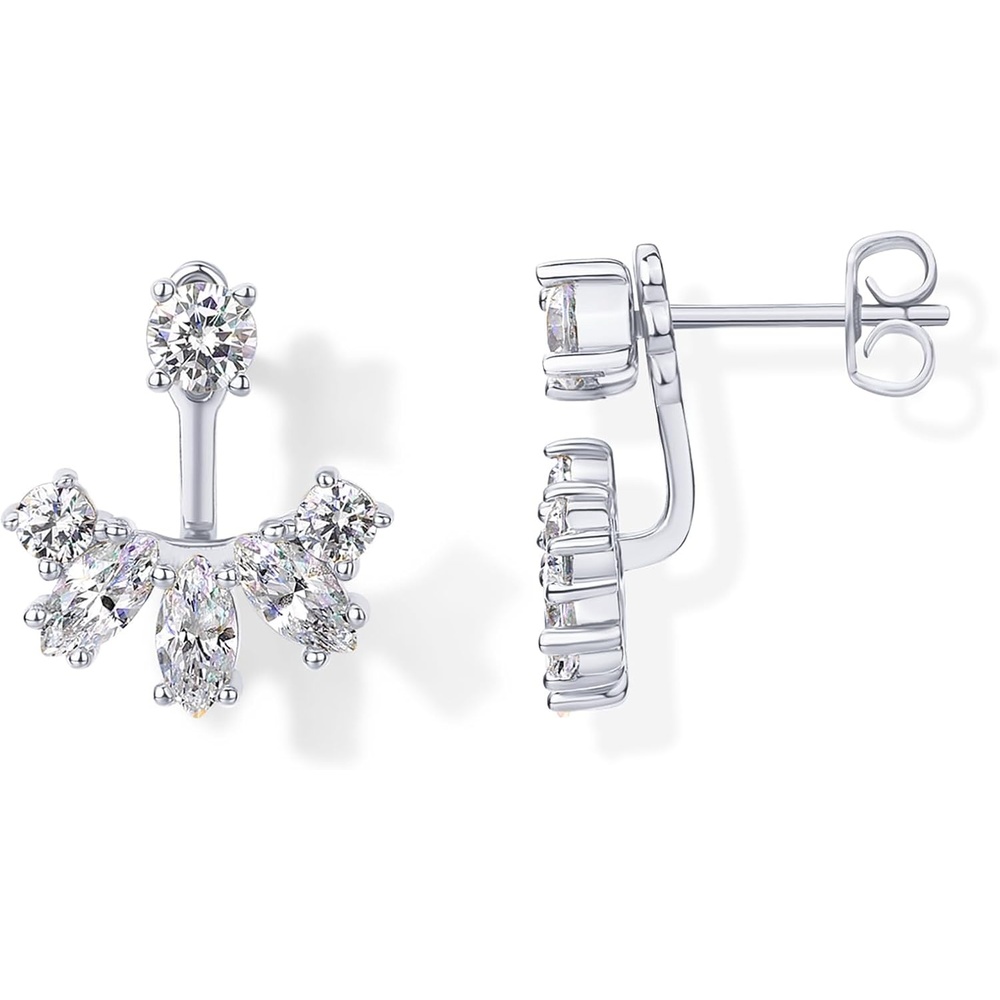 image:imagePAVOI 14K Gold Plated Cubic Zirconia Earrings Jacket for Women Sterling Silver Posts Dainty CZ Front and Back Double Studs Statement Ear Jacket Earrings for WomenWhite Gold