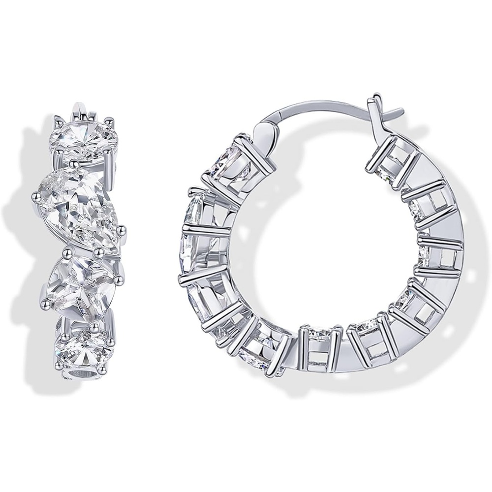 image:imagePAVOI 14K Gold Plated Cubic Zirconia Hoop Earrings for Women  Bridal CZ Hoop Earrings with Simulated Diamonds  Inside Out Cubic Zirconia Wedding Jewelry for Brides amp BridesmaidsWhite Gold