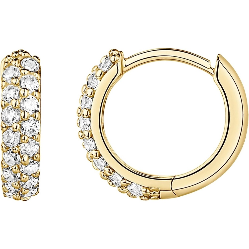 image:imagePAVOI 14K Gold Plated Cubic Zirconia Huggie Hoop Earrings for Women 925 Sterling Silver Posts Small Round Huggies Stud Earrings for WomenYellow Gold