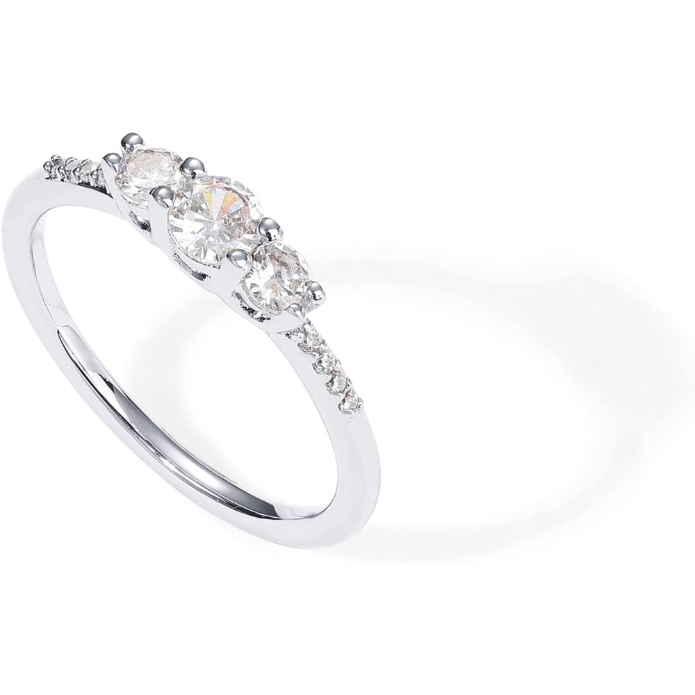 image:imagePAVOI 14K Gold Plated Cubic Zirconia Round 3Stone Ring Engagement Style Promise Ring for Women and HerWhite Gold