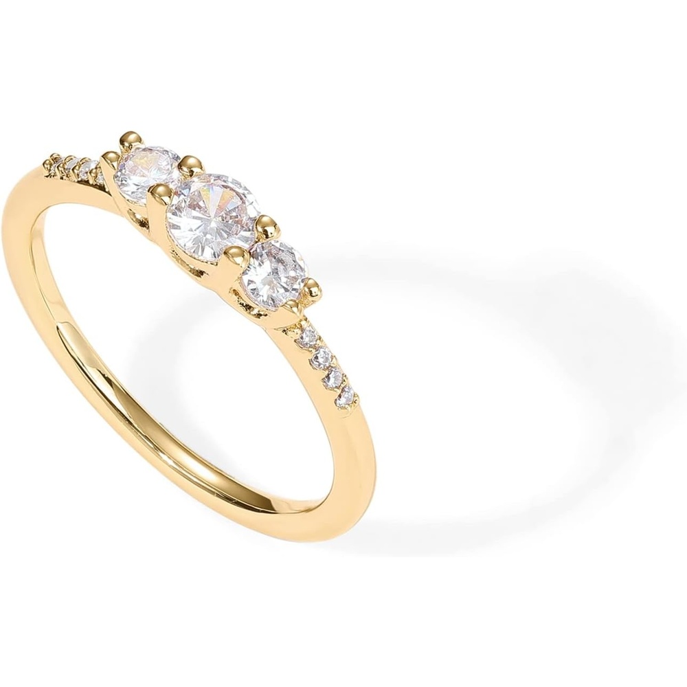 image:imagePAVOI 14K Gold Plated Cubic Zirconia Round 3Stone Ring  Engagement Style Promise Ring for Women and HerYellow Gold