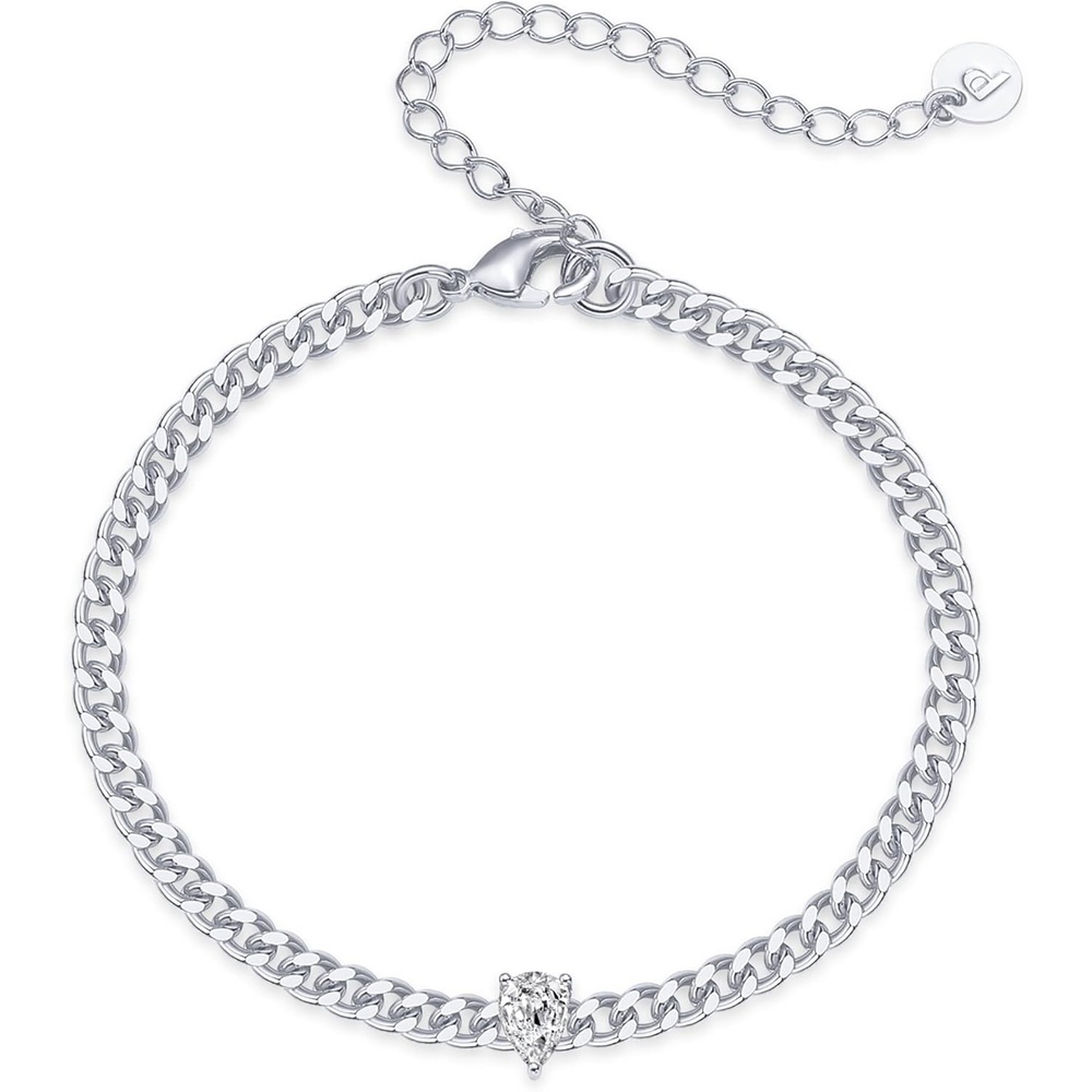 image:imagePAVOI 14K Gold Plated Cubic Zirconia Solitaire Diamond Bracelet Bridesmaid Bracelets Curb Cable Bracelets for WomenChunky White Gold