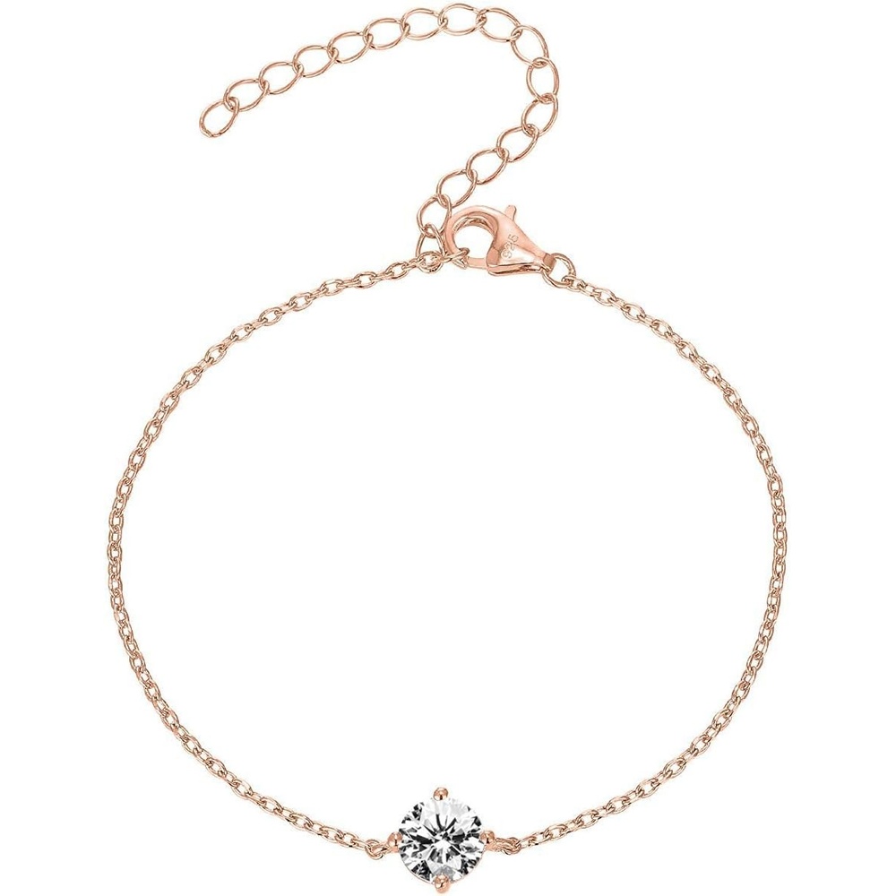 image:imagePAVOI 14K Gold Plated Cubic Zirconia Solitaire Diamond Bracelet Bridesmaid Bracelets Curb Cable Bracelets for WomenDainty Rose Gold