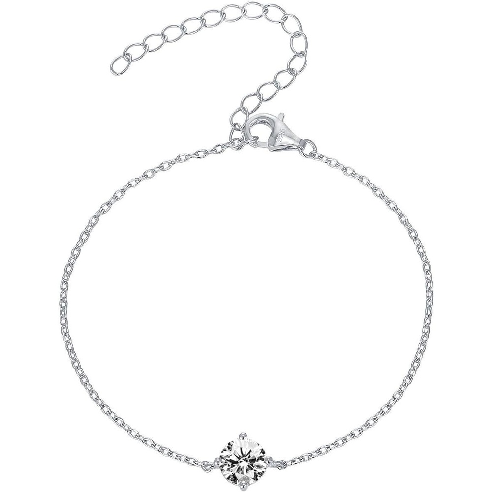 image:imagePAVOI 14K Gold Plated Cubic Zirconia Solitaire Diamond Bracelet Bridesmaid Bracelets Curb Cable Bracelets for WomenDainty White Gold