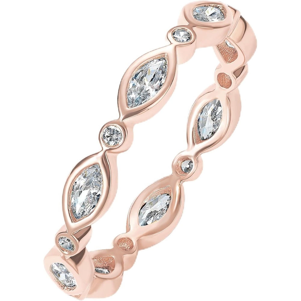 image:imagePAVOI 14K Gold Plated Cubic Zirconia Stackable Ring  Marquise Eternity Band For Women  Plated Gold Stacking RingRose Gold