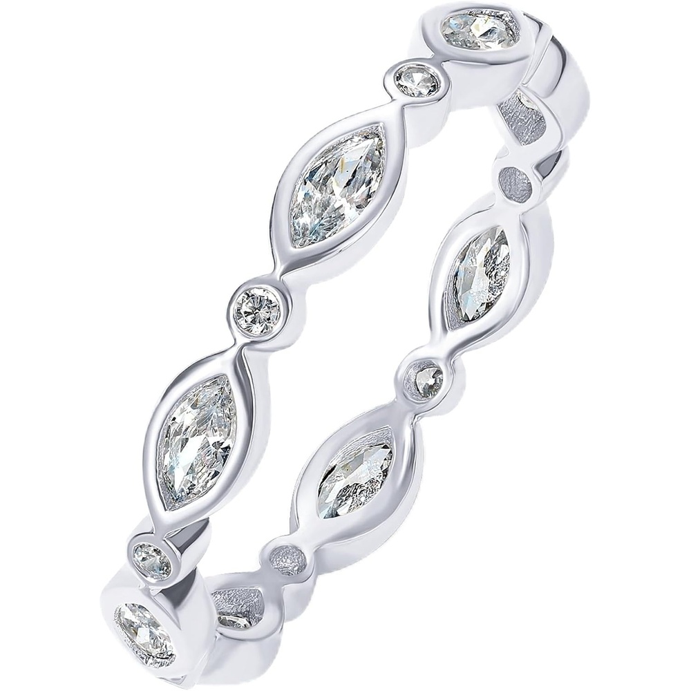 image:imagePAVOI 14K Gold Plated Cubic Zirconia Stackable Ring Marquise Eternity Band For Women Plated Gold Stacking RingWhite Gold
