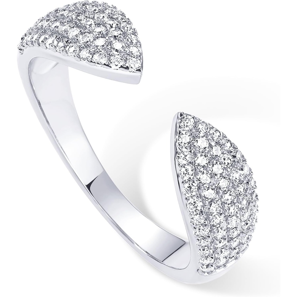 image:imagePAVOI 14K Gold Plated Cuff Statement Ring for Women Cubic Zirconia Eternity Bands Open Stackable Rings for WomenWhite Gold