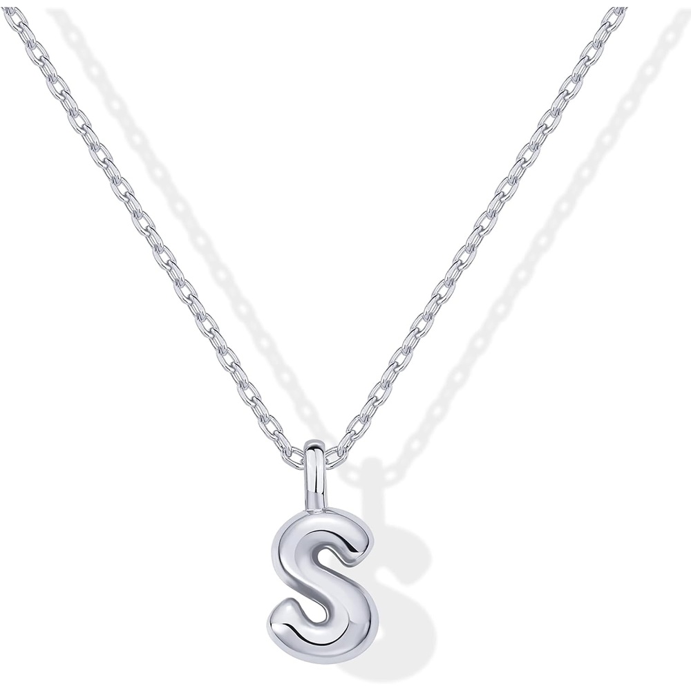 image:imagePAVOI 14K Gold Plated Dainty Chunky Bubble Initial Letter Pendant Necklace for Women Alphabet Letter NecklaceWhite Gold
