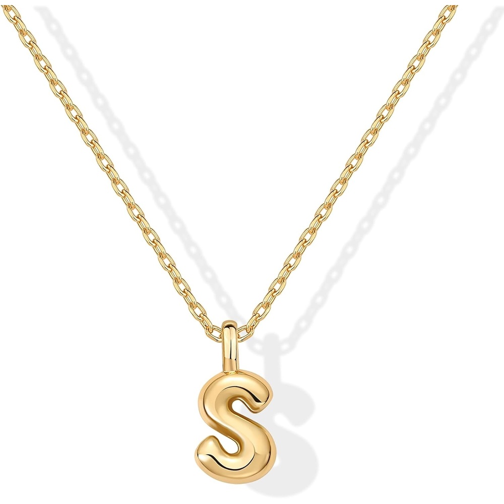 image:imagePAVOI 14K Gold Plated Dainty Chunky Bubble Initial Letter Pendant Necklace for Women Alphabet Letter NecklaceYellow Gold