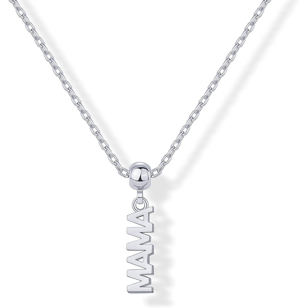 image:imagePAVOI 14K Gold Plated Dainty Dog Tag Charm Pendant Mom Necklace for Women  Gold Adjustable Sliding Chain Mama Necklace Jewelry for Mothers Day  Mommy to Be Gift Customizable Removable Charm PendantWhite Gold