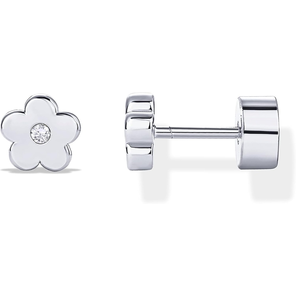 image:imagePAVOI 14K Gold Plated Dainty Flat Back Earrings for Women Hypoallergenic Sterling Silver Posts Helix Cartilage Piercing Jewelry Emoji Motif Bow Celestial Flatback Gold Stud Earrings Screw BackFlower
