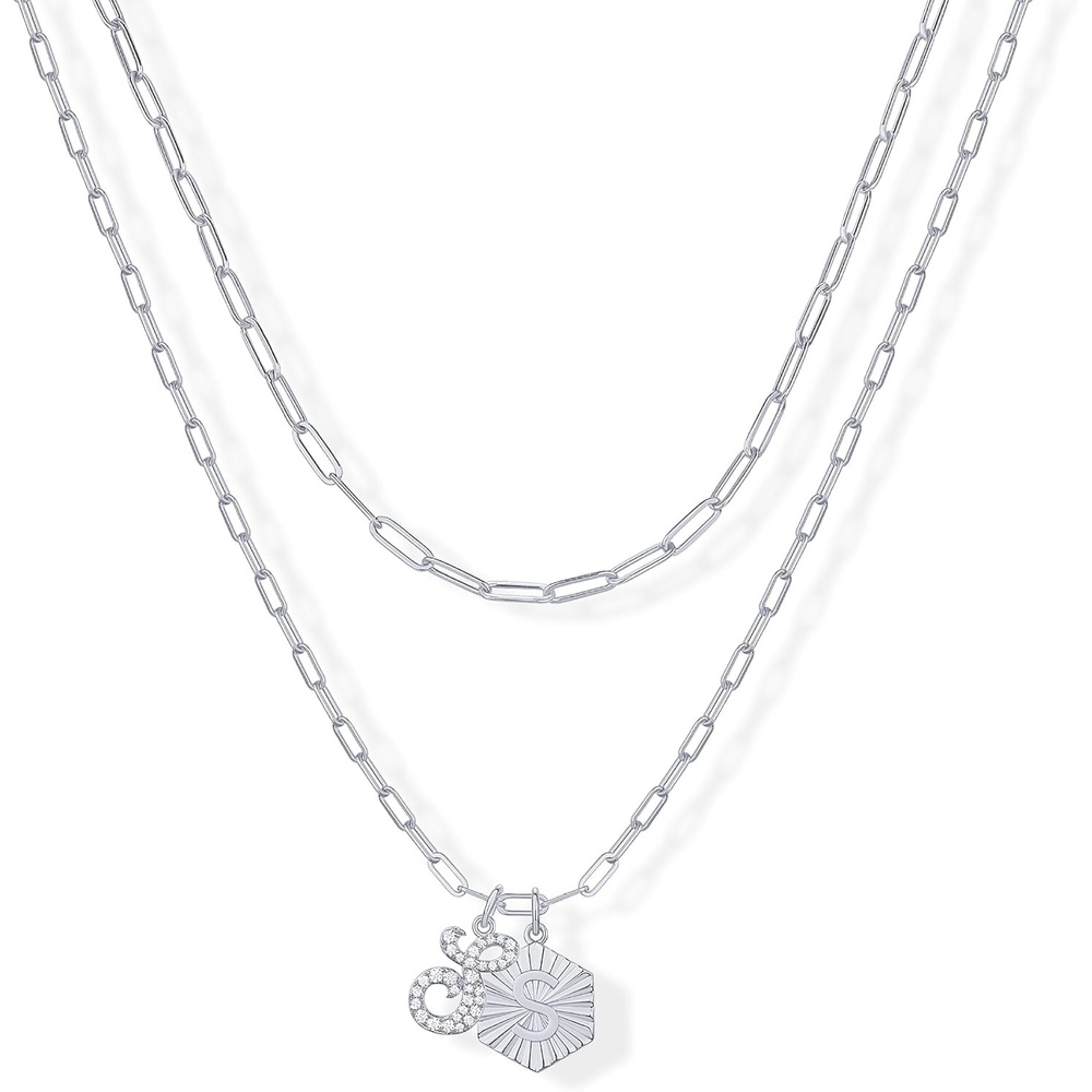 image:imagePAVOI 14K Gold Plated Dainty Hexagon Initial Letter Pendant Layered Necklace Jewelry Gift for Women  Paperclip Layering Chain NecklaceWhite Gold