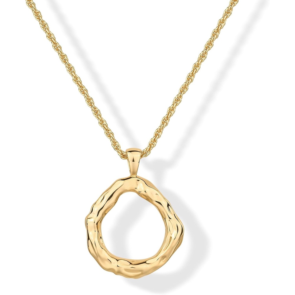 image:imagePAVOI 14K Gold Plated Dainty Statement Pendant Necklaces for Women Hammered Circle Beachy Summer Conch Seashell Pendants Knit Tightened Rope Chain NecklaceYellow Gold