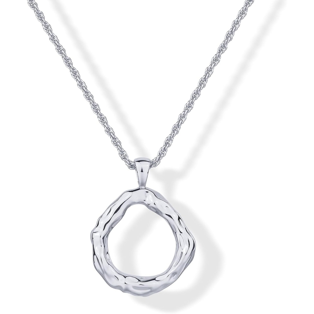 image:imagePAVOI 14K Gold Plated Dainty Statement Pendant Necklaces for Women Hammered Circle Beachy Summer Conch Seashell Pendants Knit Tightened Rope Chain NecklaceWhite Gold