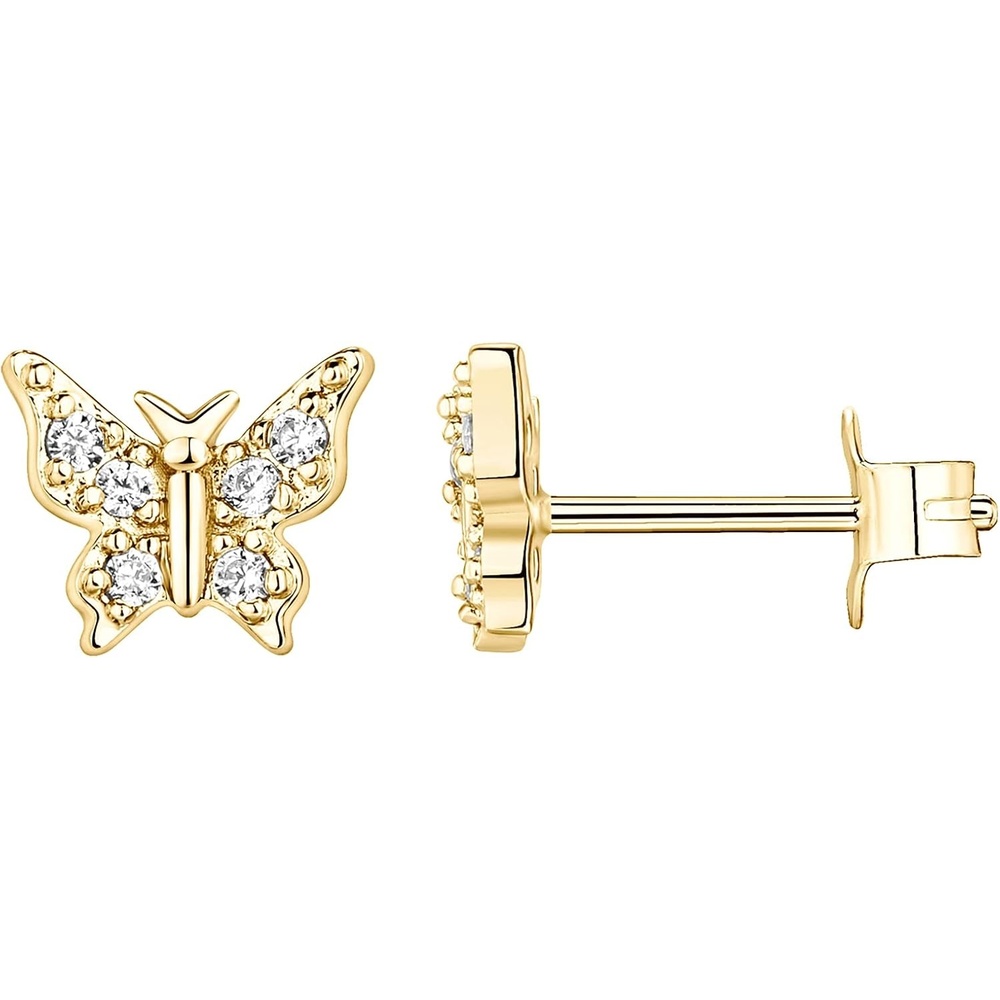 image:imagePAVOI 14K Gold Plated Dainty Stud Earrings for Women 925 Sterling Silver Posts Earrings with Cubic Zirconia Celestial Lightning Bolt Moon Star and Flower Gold Jewelry GiftsYellow Gold
