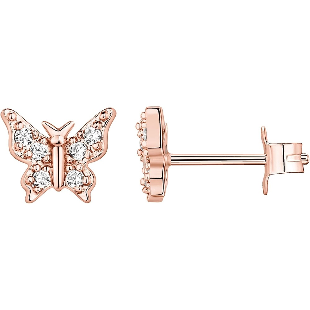 image:imagePAVOI 14K Gold Plated Dainty Stud Earrings for Women  925 Sterling Silver Posts Earrings with Cubic Zirconia  Celestial Lightning Bolt Moon Star and Flower Gold Jewelry GiftsRose Gold