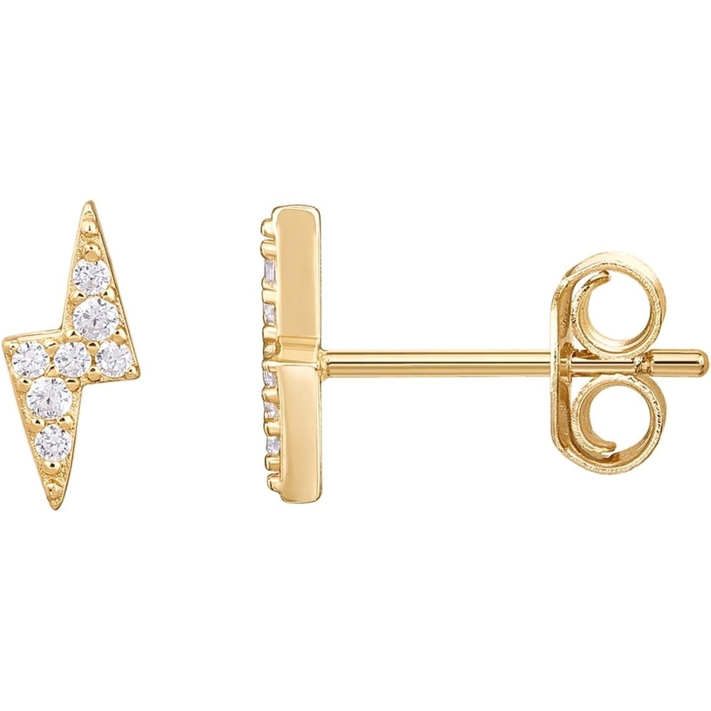 image:imagePAVOI 14K Gold Plated Dainty Stud Earrings for Women  925 Sterling Silver Posts Earrings with Cubic Zirconia  Celestial Lightning Bolt Moon Star and Flower Gold Jewelry GiftsVermeil  Yellow