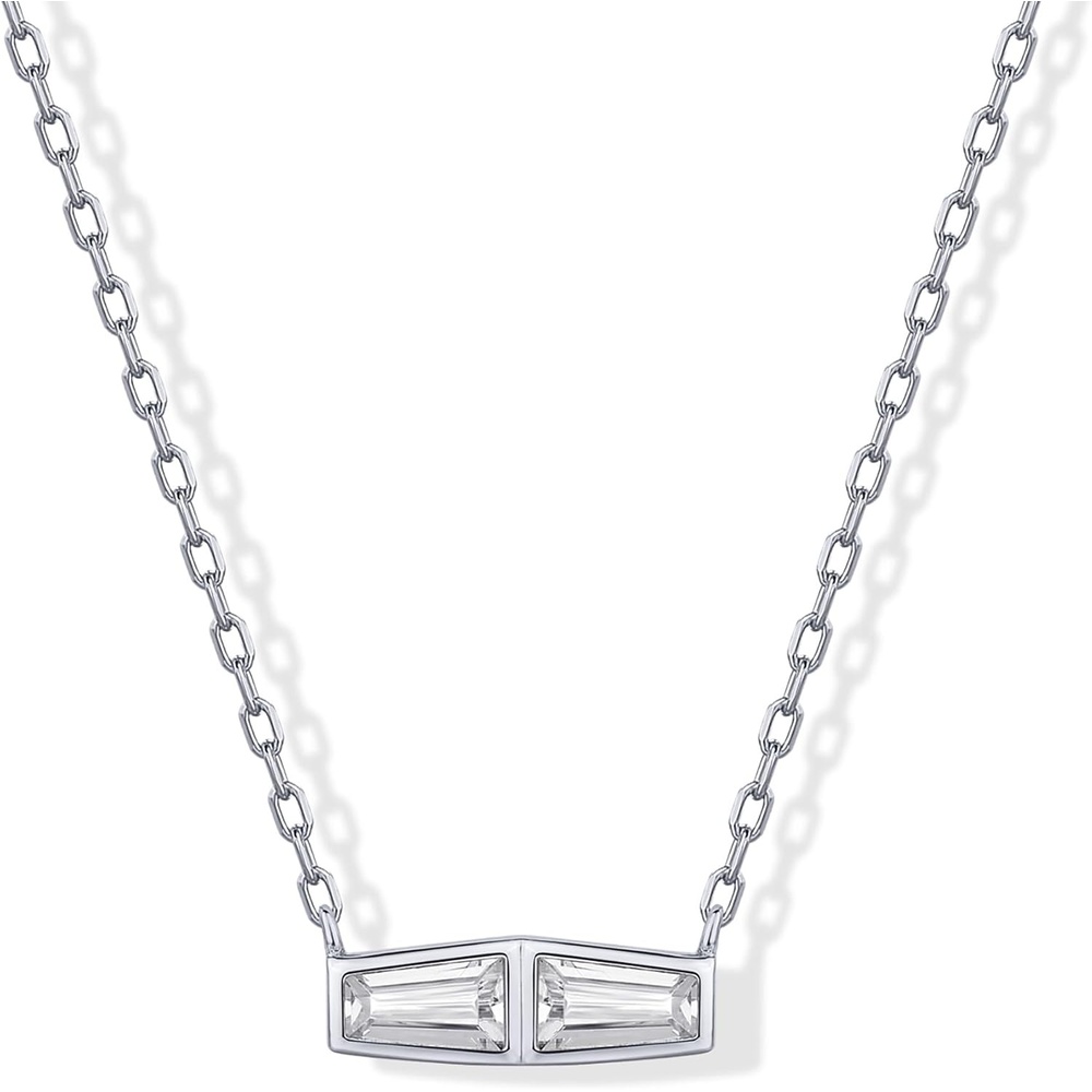image:imagePAVOI 14K Gold Plated Dainty Tapered Baguette Cubic Zirconia Pendant Necklace Trendy Chain Necklaces for WomenWhite Gold