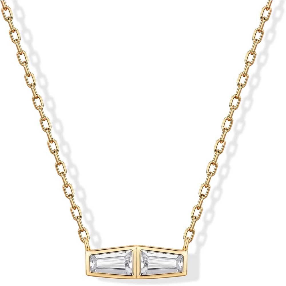 image:imagePAVOI 14K Gold Plated Dainty Tapered Baguette Cubic Zirconia Pendant Necklace Trendy Chain Necklaces for WomenYellow Gold