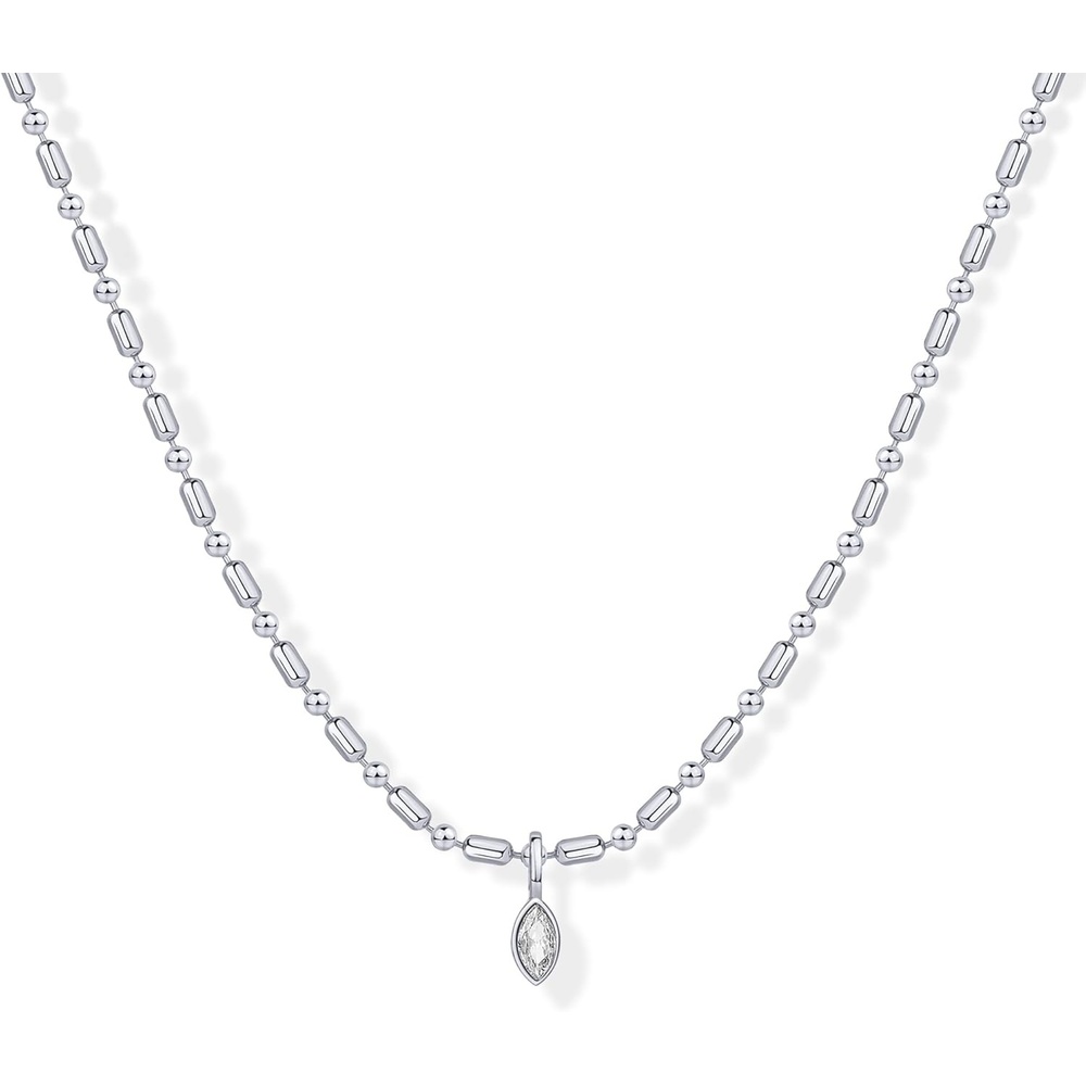 image:imagePAVOI 14K Gold Plated Dainty Tube Ball Square Beaded Chain Bezel Set Solitaire Pendant Necklace for Women  Round Princess Marquise Cubic Zirconia Statement NecklaceWhite Gold