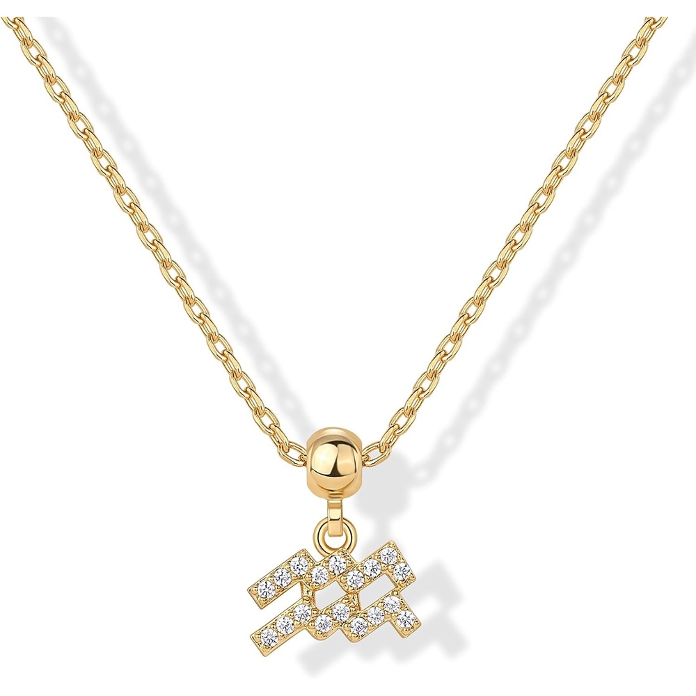 image:imagePAVOI 14K Gold Plated Dainty Zodiac Necklace with Charms Adjustable Chain Gold Charm Zodiac Necklaces for Women Small Astrology Removable Pendants Cute Jewelry GiftsYellow Gold