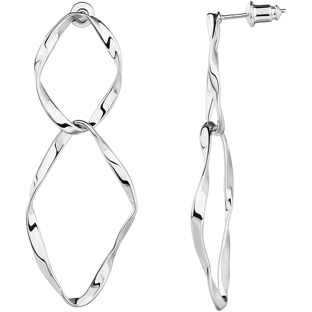image:imagePAVOI 14K Gold Plated Dangle Earrings for Women  Infinity Cute Hanging Hoop EarringsWhite Gold
