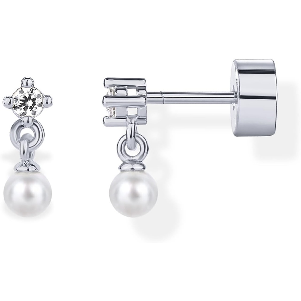image:imagePAVOI 14K Gold Plated Dangle Flat Back Earrings for Women Helix and Cartilage Pearl Cluster Triangle Lotus Pear Marquise Cubic Zirconia Screw Back Earring PairPearl CZ